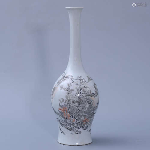 Grisaille Glaze Landscape Bottle Vase