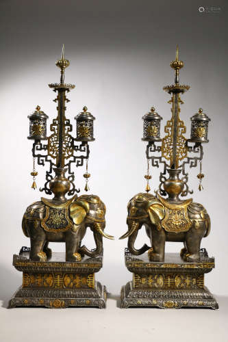 Pair of Gilt Bronze Elephant-Form Candlesticks