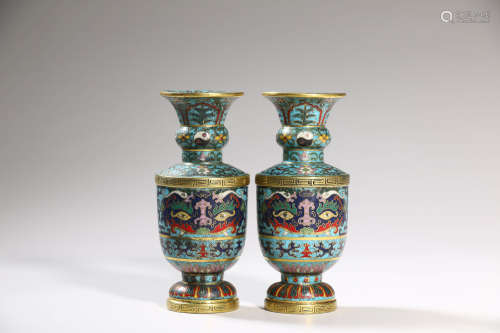 Pair of Cloisonne Enamel Vases