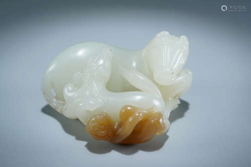 Carved Hetian Jade Monkey and Horse Ornament