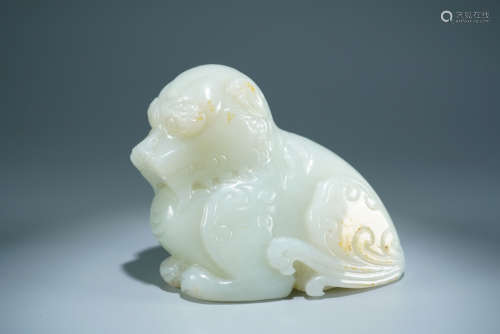Carved Hetian Jade Mythical Beast Ornament