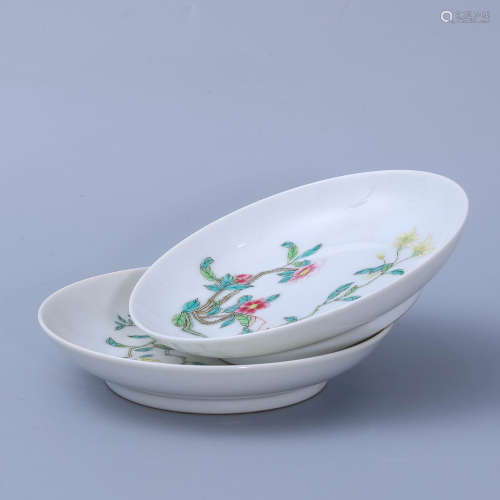 Pair of Famille Rose Floral Plates