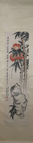 Chinese Birthday Peach Painting, Wu Changshuo Mark