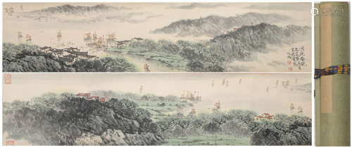 Chinese Landscape Painting Hand Scroll, Song Wenzhi Mark
