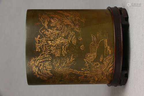 Gold-traced Zisha Brush Pot