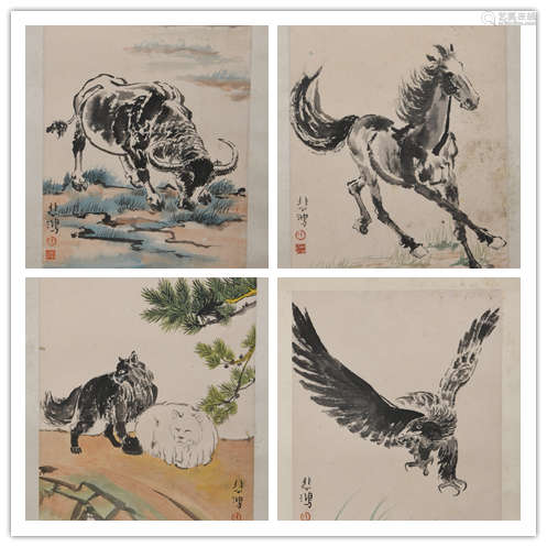 Four Unframed Paintings by Xu Beihong
