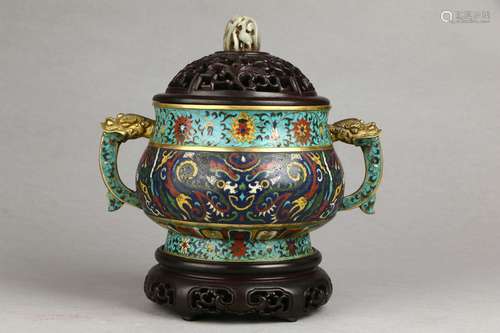 Gilt Copper Bodied Filigree Enamel Incense Burner