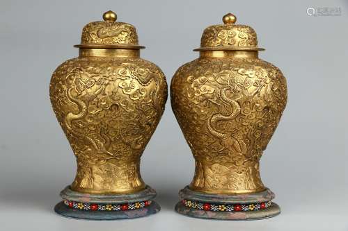 Gilt Copper Lidded Pots