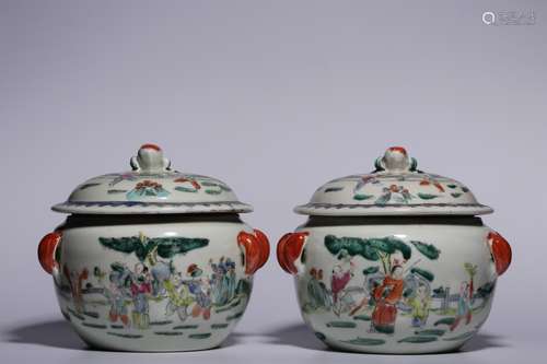 A Pair of Famille Rose Porridge Jars