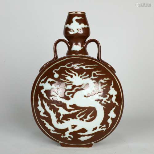 Chinese Mirror Black Glazed Flat Vase
