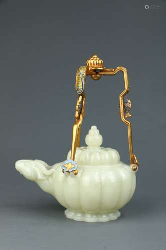 Gilt Hetian Jade Loop-handled Teapot