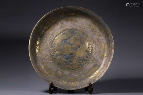 Chinese Gilt Silver Big Plate