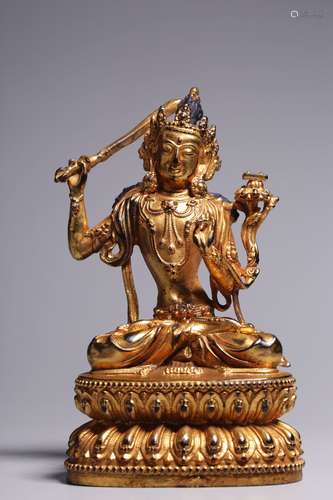 Gilt Copper Seated Manjusri Bodhisattva