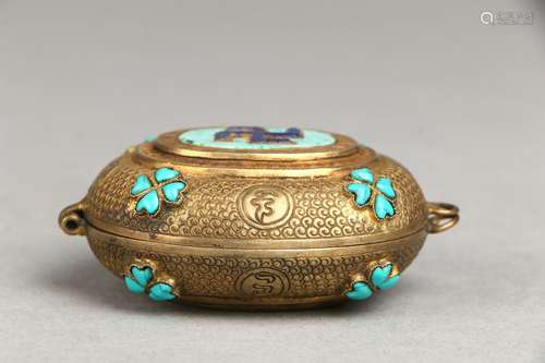 Gilt Silver Lidded Box with Turquoise Inlay