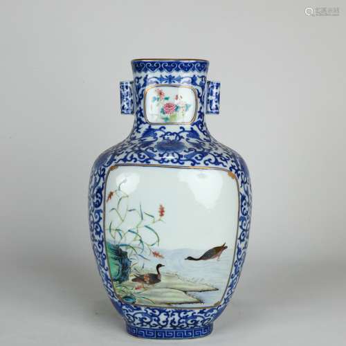 Chinese Blue-and-white Famille Rose Vase