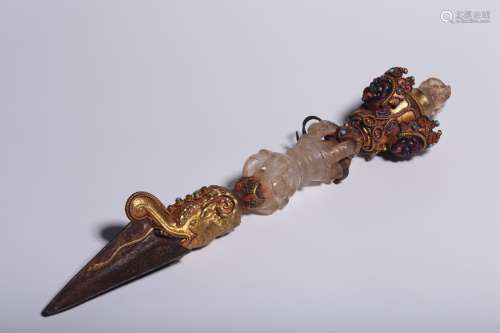 Gilt Copper Vajry Pestle with Crystal Inlay