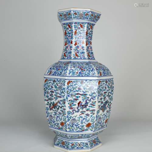 Chinese Doucai Hexagonal Vase