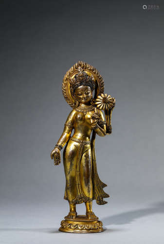 A Chinese Gilt-Bronze Guan Yin Statue