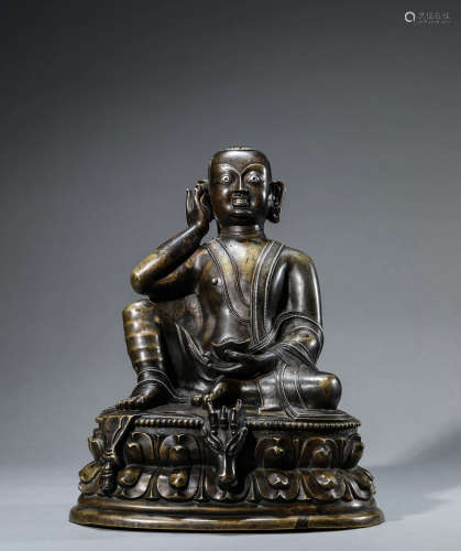 A Chinese Bronze Silver Inlaid
 Maitreya Statue