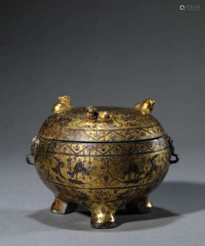 A Chinese Gold and Sivler Inlaid Censer