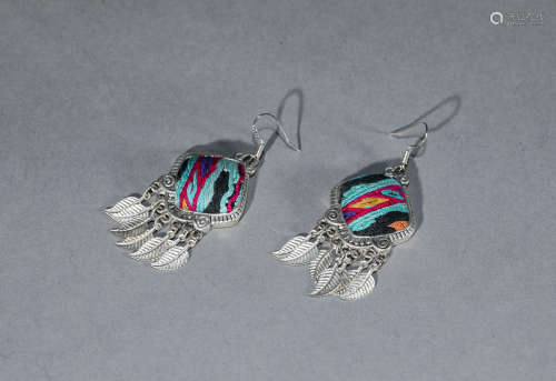 A Pair of Chinese Silver Earrings
