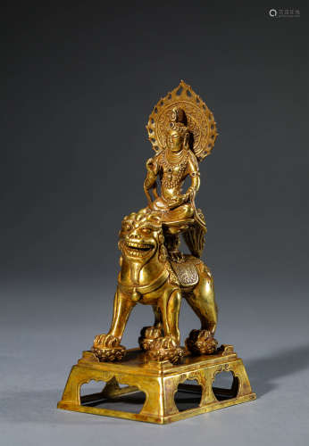 A Chinese pure gold Manjusri Bodhisattva
