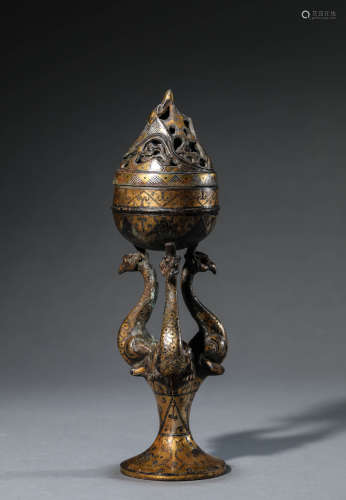 A Chinese Gold and Sivler Inlaid Censer