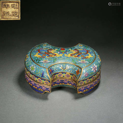 A Chinese Cloisonne dragon bat shaped powder box