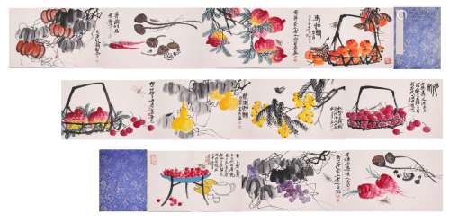 A Chinese Scroll Painting of Fruit and Vegetable by Qi Bai S...