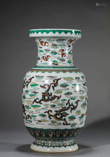 A Chinese Porcelain Doucai Chi Dragon Vase Marked Qian Long