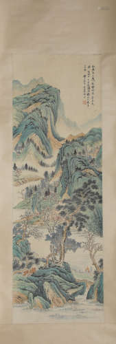 A Chinese Scroll Painting of Mountains and Rivers by Qi Kun
