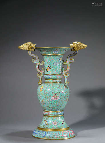 A Chinese Enamel Painted Interlock 
Branches Chi Dragon Vase