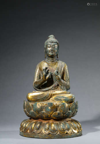 A Chinese Gilt-Bronze Sakyamuni Staute
