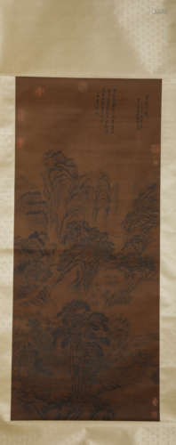 A Chinese Scroll Painting of Mountains and Rivers by Wang Me...