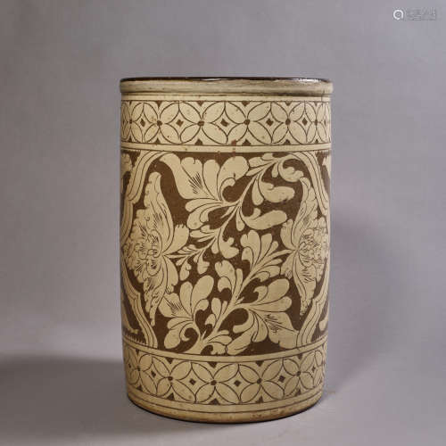 A Chinese Porcelain Ci-Type Carved Brush Pot