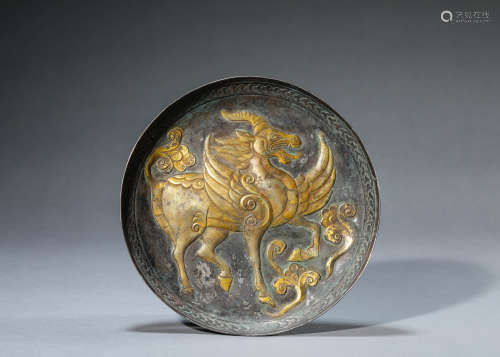 A Chinese Silver-Gilding Beast Dish