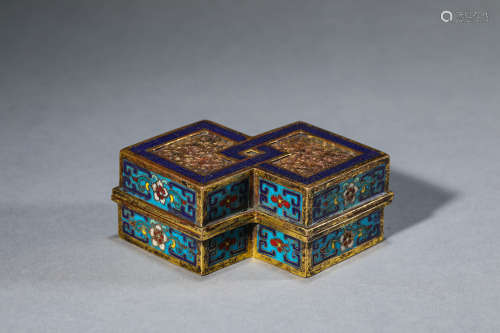 A Chinese Cloisonne Enamel Box and Cover 
Marked Qian Long