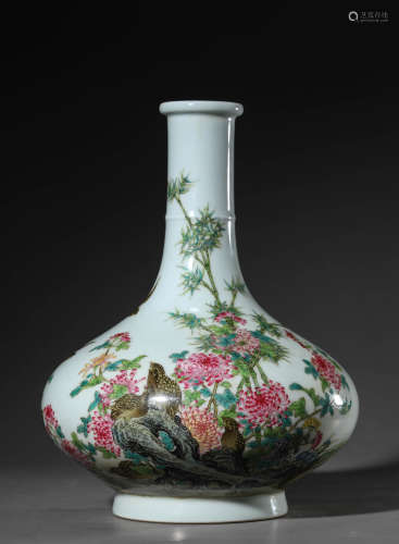 A Chinese Porcelain Famille Rose Mandarin Ducks Motif Vase M...