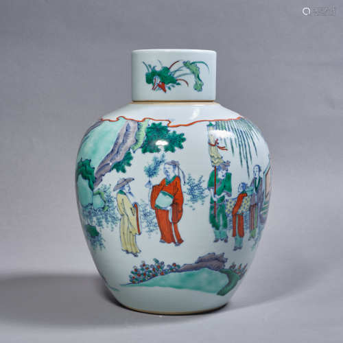A Chinese Porcelain Doucai Story Jar and Cover