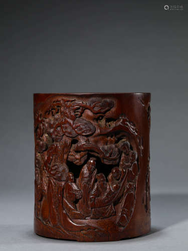 A Chinese Scholar Under Pines Motif Bamboo Brush Pot