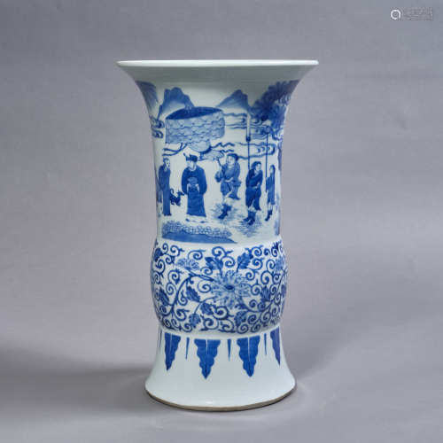 A Chinese Porcelain Blue and White
 Story Vase Gu