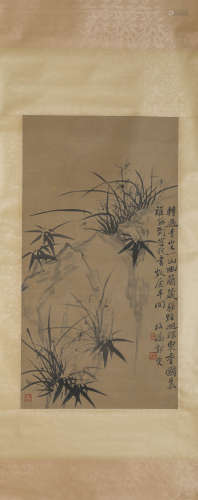 A Chinese Scroll Painting of Orchards by Zheng Ban Qiao
