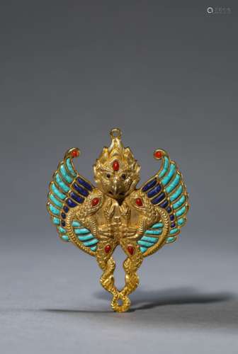 A Chinese Gilt-Bronze Gems 
Inlaid Figure Statue