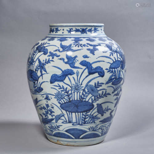 A Chinese Porcelain Blue and White Bird Jar