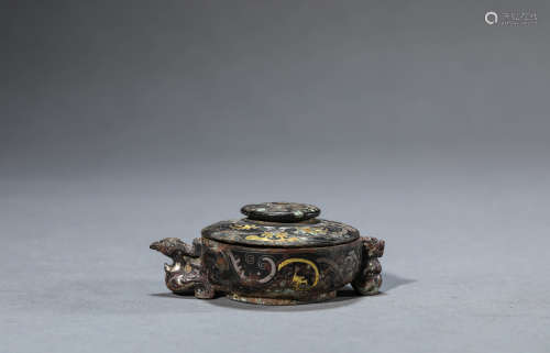 A Chinese Silver and Gold Inlaid
 Seal Box and Cover