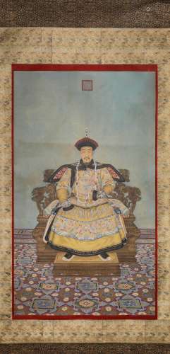 A Chinese Scroll Painting of an Emperor