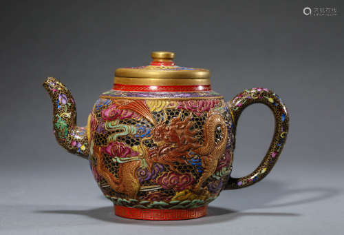 A Chinese Redware Dragon Teapot and Cover