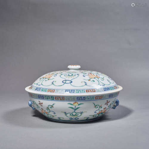 A Chinese Porcelain Doucai Interlock 
Branches Bowl and Cove...