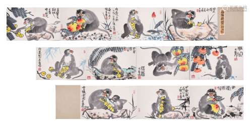 A Chinese Scroll Painting of Monkeys by Li Yan