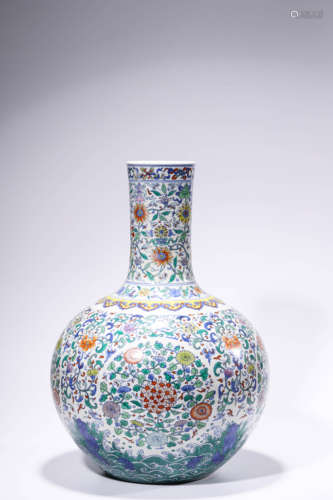 A Chinese Porcelain Doucai Interlock Branches Vase Marked Qi...